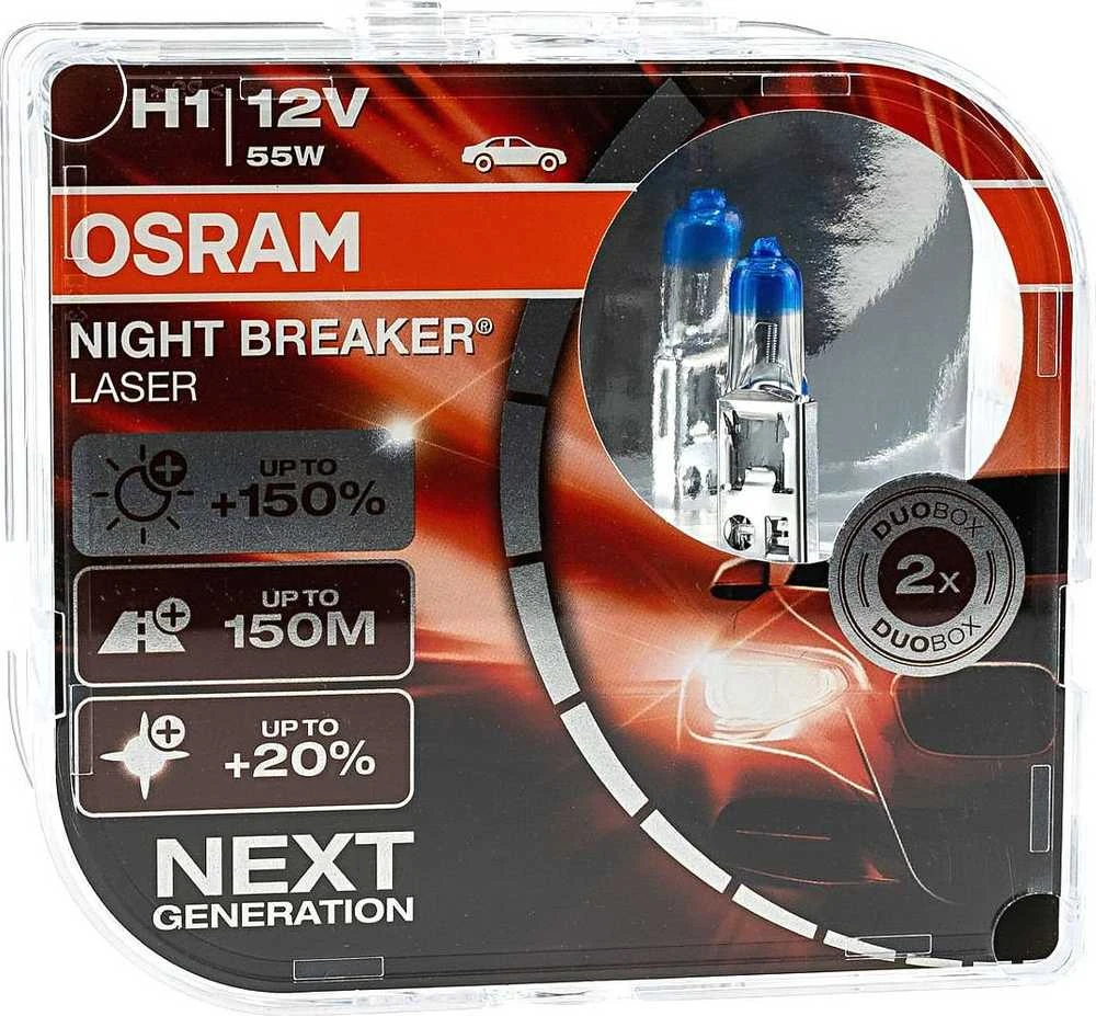 Osram lemputės Night Breaker lazerinis,+150%, H1, 55W,2 vnt, DUO O641