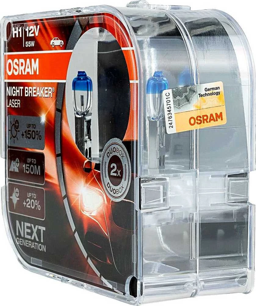 Osram lemputės Night Breaker lazerinis,+150%, H1, 55W,2 vnt, DUO O641