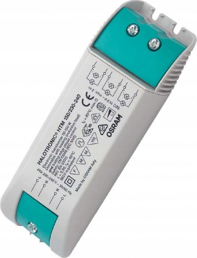 Osram HTM 105/230…240, Elektroninis apšvietimo transformatorius, Mėlyna, Balta, 230–240 V, 11,4 V, 50–60 Hz, 10,8 cm