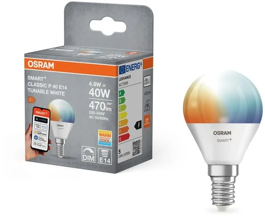 Osram SMART+ MATTER Tunable Baltas Classic P40 | E14 | 4.9 W | Tunable Baltas | Wi-Fi