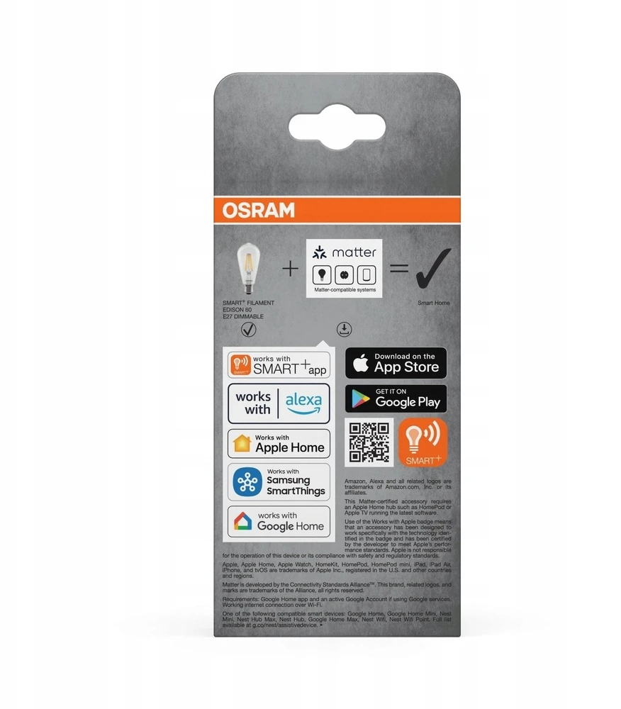 Osram SMART+ MATTER Dimmable Classic Edison 60 827 E27 | E27 | 6 W | Warm Baltas | Wi-Fi