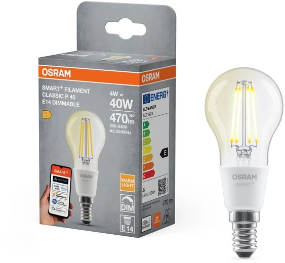 Osram SMART+ MATTER Filament Dimmable Classic P40 827 | E14 | 4 W | Warm Baltas | Wi-Fi