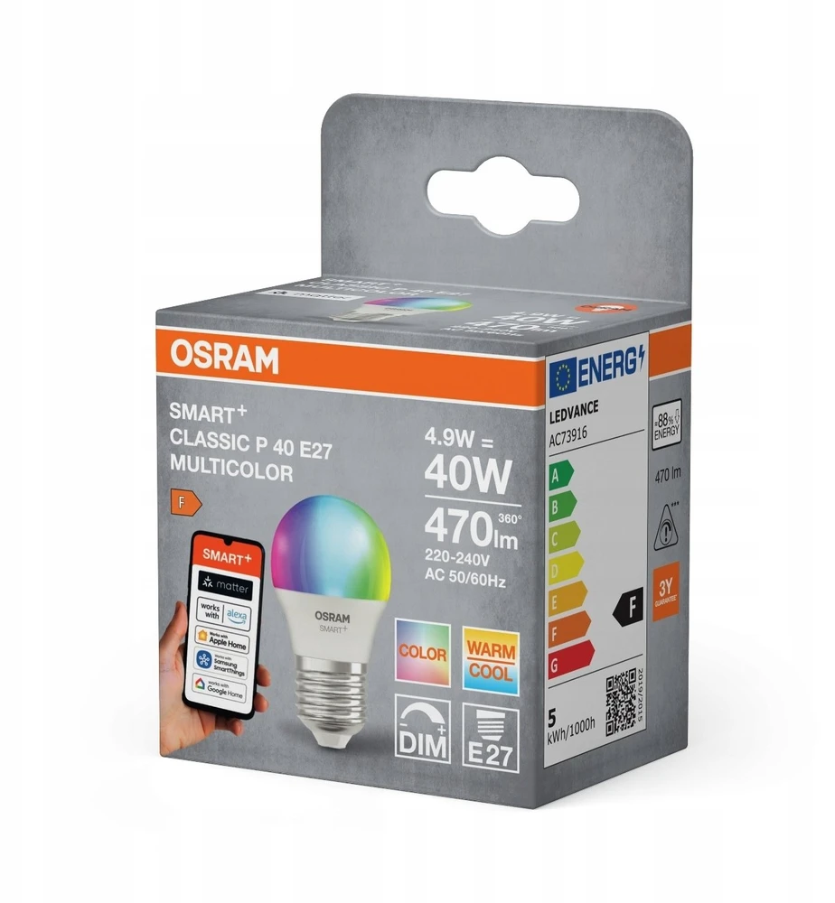 Osram SMART+ MATTER Multicolor Classic P40 Single Pack | E27 | 4.9 W | RGBW | Wi-Fi