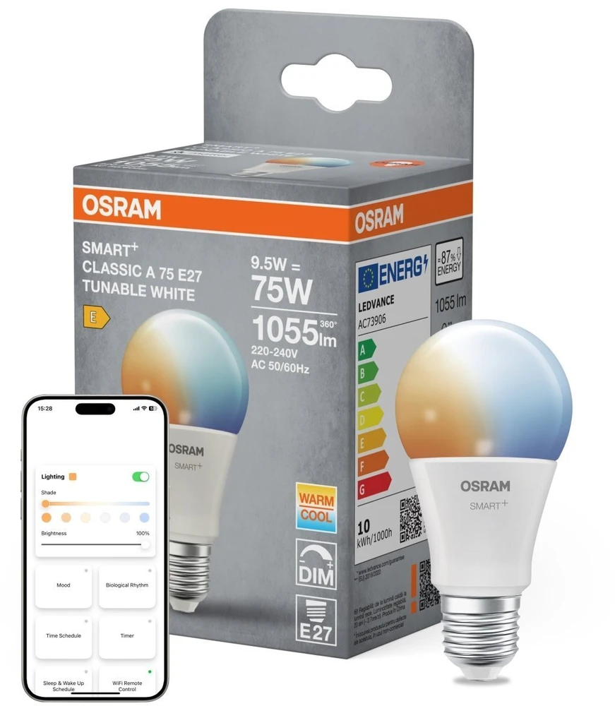 Osram SMART+ MATTER Tunable Baltas Classic A75 | E27 | 9.5 W | Tunable Baltas | Wi-Fi