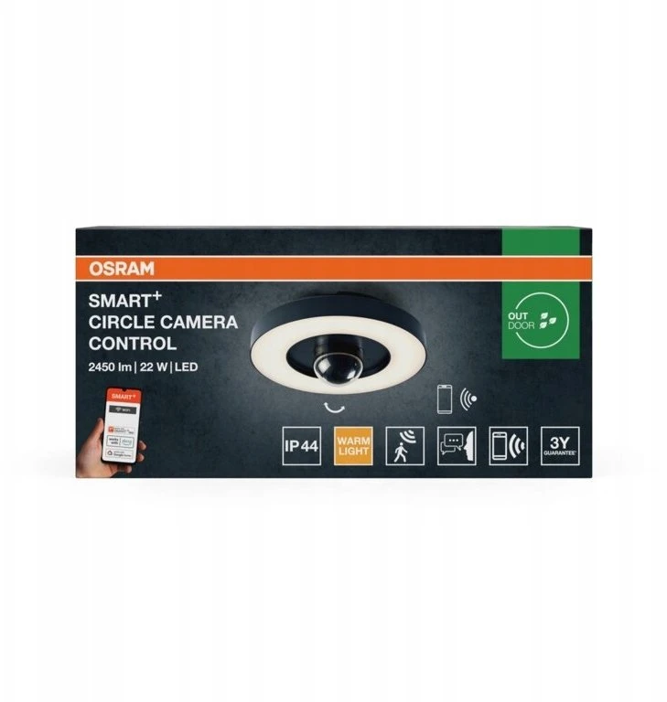 Osram 22W LED paviršinis lauko šviestuvas SMART+, tamsiai pilkas, 3000K, dimeriuojamas, su judesio davikliu ir kamera, IP44