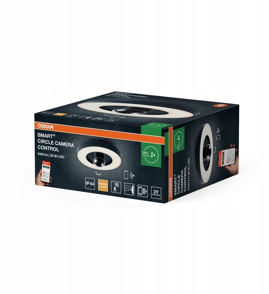 Osram 22W LED paviršinis lauko šviestuvas SMART+, tamsiai pilkas, 3000K, dimeriuojamas, su judesio davikliu ir kamera, IP44