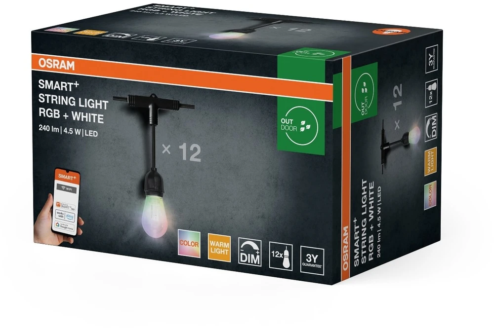 Osram SMART+ Outdoor String Light IP44 RGBW | 4.50 W | Warm Baltas, RGB | Wi-Fi