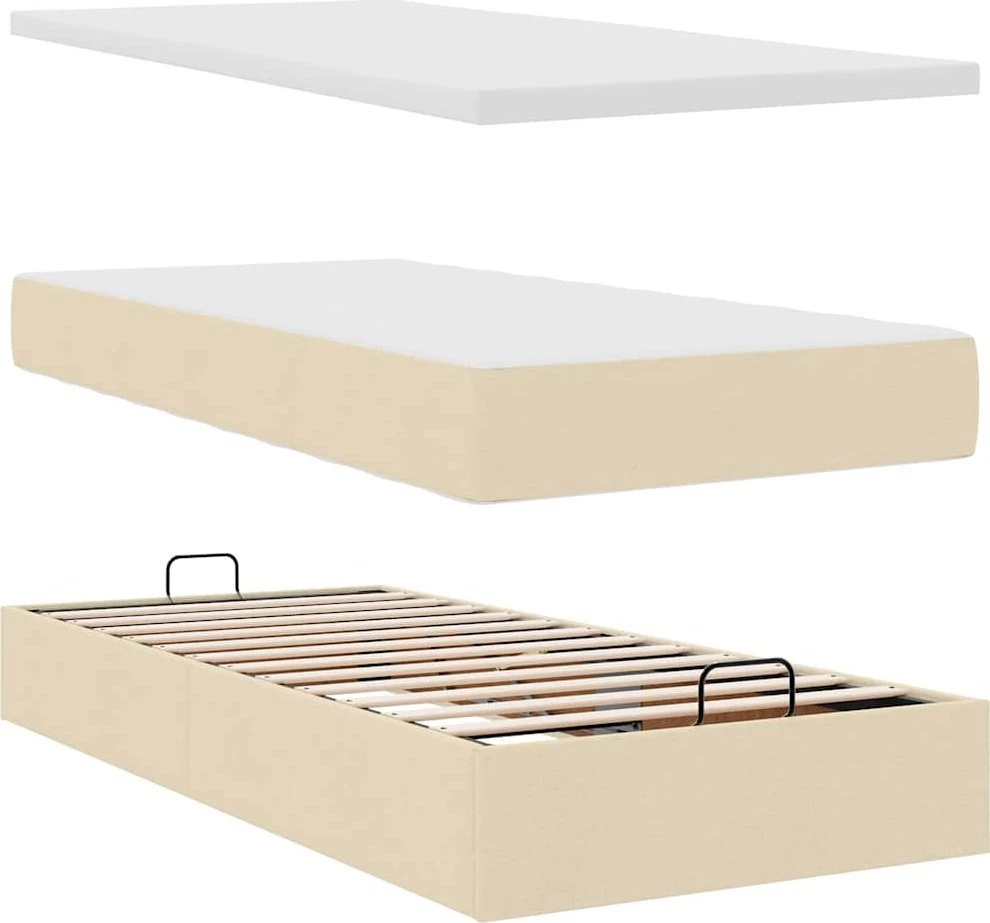Osmanų lovos rėmas su čiužiniu, kreminis, 90x200cm, audinys