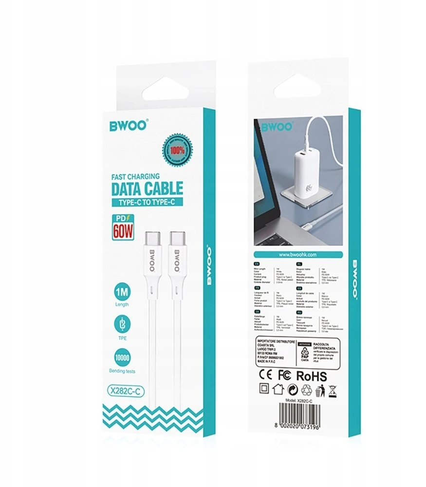 BWOO Greitas 60 W kabelis X279C-L nuo C tipo iki C tipo ABS korpusas + TPE
