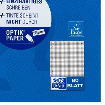 Oxford Oxford Collegeblock A5+ 80 Blatt kariert Rand Links