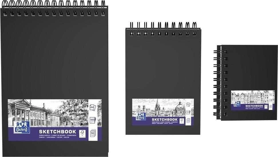 Oxford Sketchbook SKETCHBOOK dviguba spiralė A4 50k 100g juoda 400152648 OXFORD