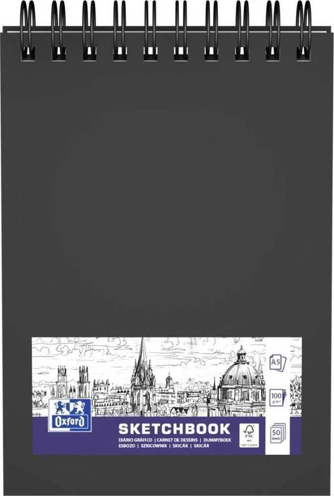 Oxford Sketchbook SKETCHBOOK dviguba spiralė trumpoje pusėje A5 40k 225g juoda 400152645 OXFORD