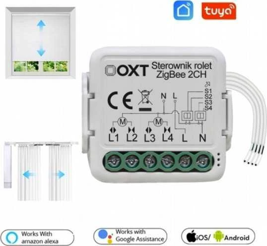 Tuya – 2 kanalų mini ZigBee roletų valdiklis – Android/iOS programa – OXT SWTZ28