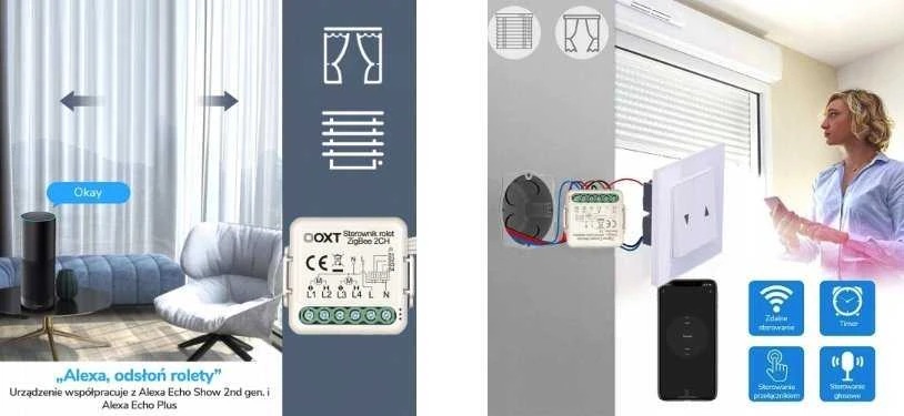 Tuya – 2 kanalų mini ZigBee roletų valdiklis – Android/iOS programa – OXT SWTZ28