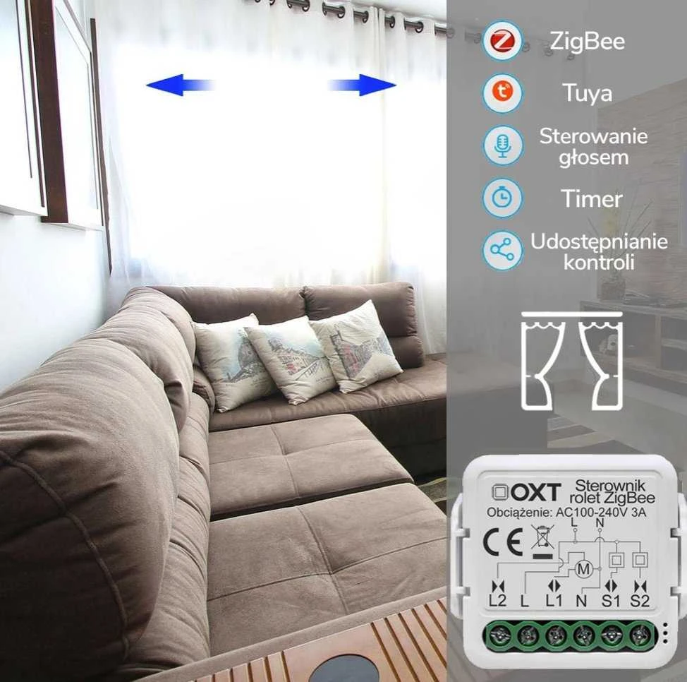 Tuya – įmontuotas roletų valdiklis ZigBee – Android/iOS programa – OXT T267