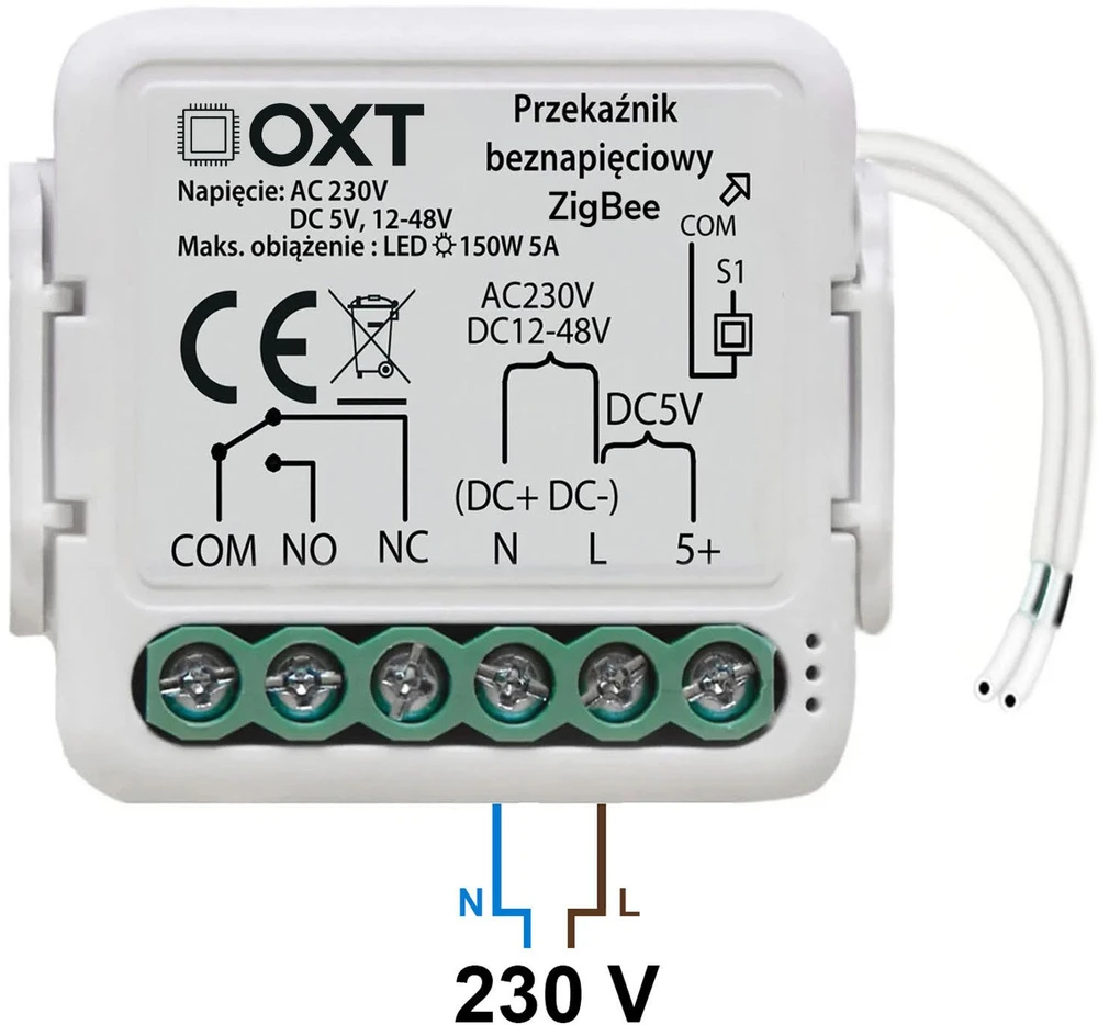 Modulis OXT Mini Przekaźnik beznapięciowy AC 230V DC 5V 12-48V ZigBee TUYA T250DC