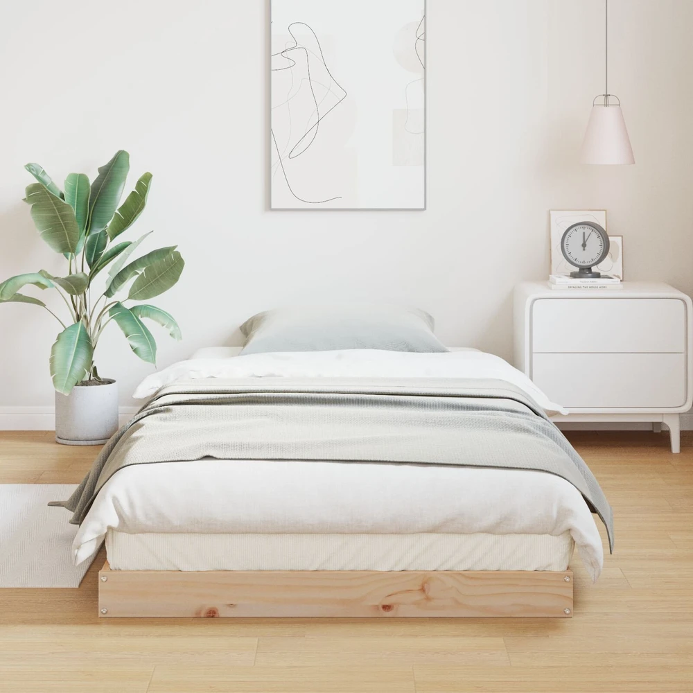 Lova Grindų lovos rėmas Natūrali 100 x 220 cm Kietos pušies mediena