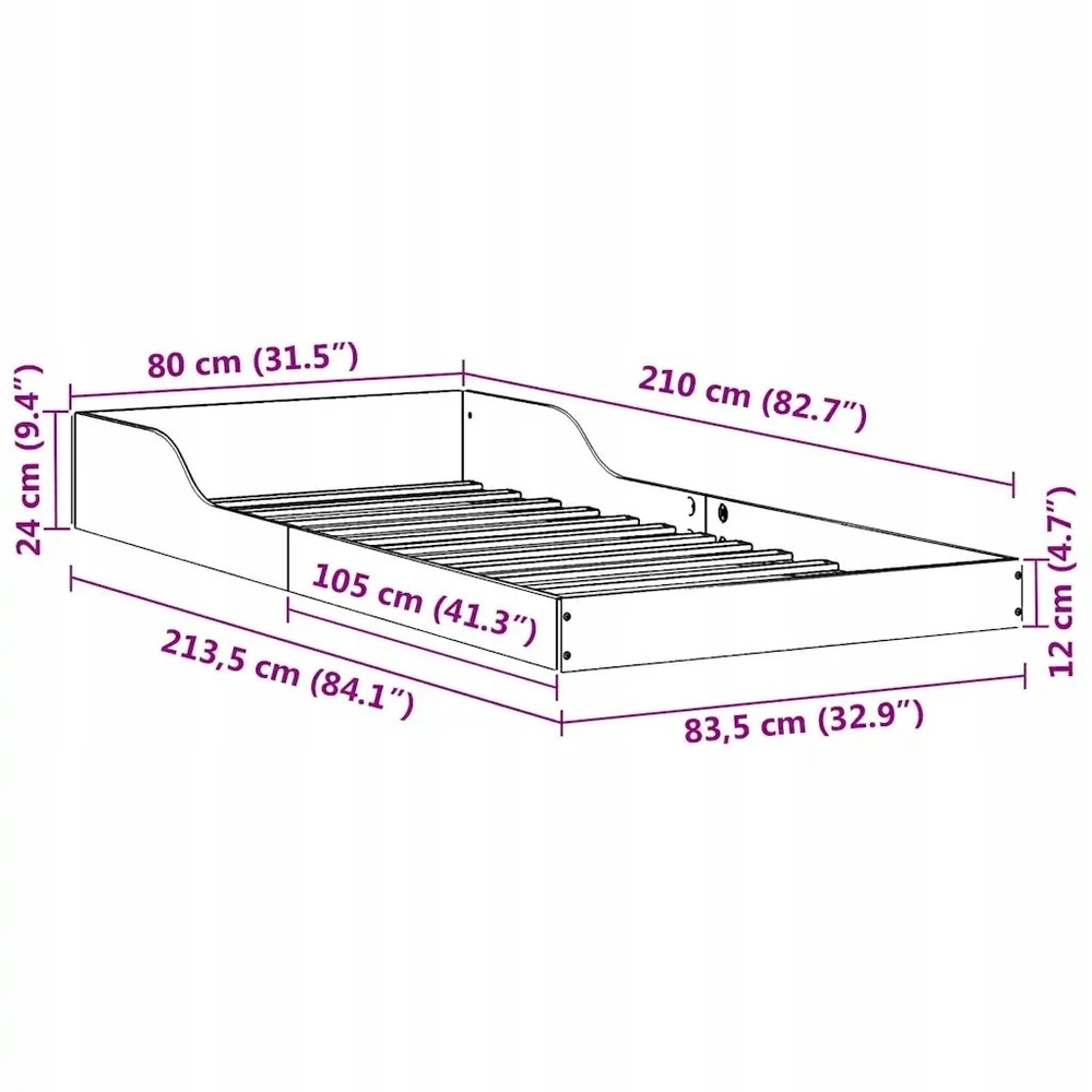 Lova Lovos rėmas Vaško ruda 80 x 210 cm Kietos pušies mediena