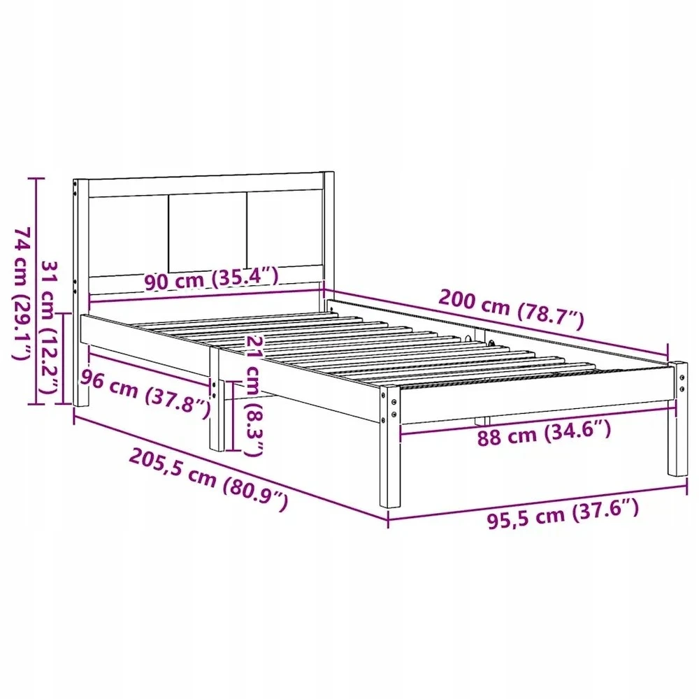 Lova Lovos rėmas Ruda 90 x 200 cm Pušies medienos masyvas