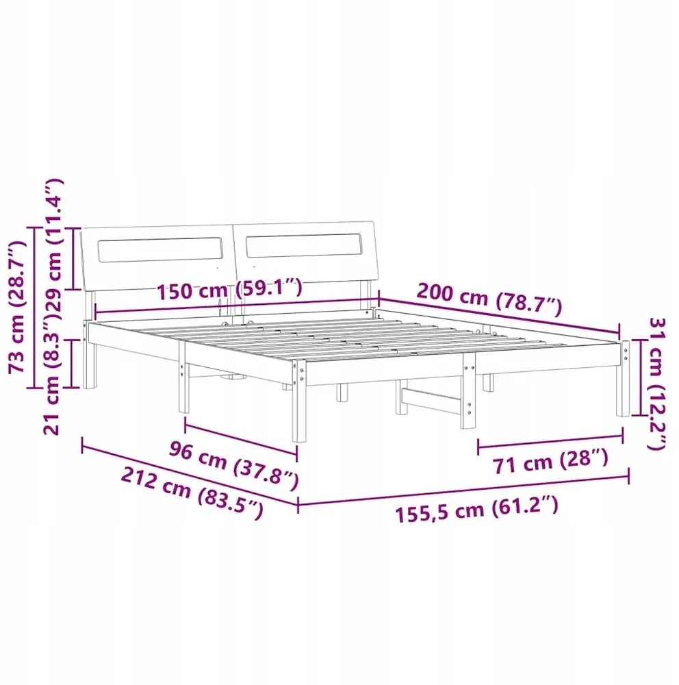 Lovos rėmas Ruda 150 x 200 cm Kietos pušies mediena