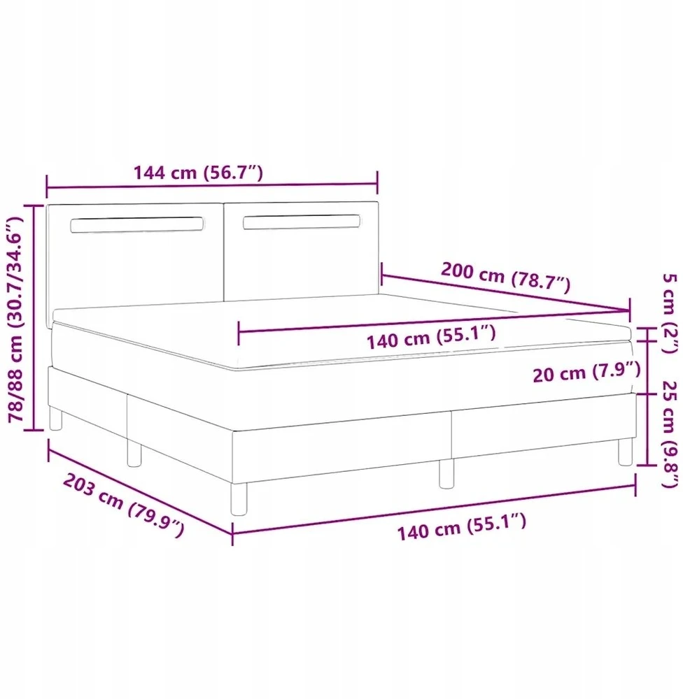 Kiemas lova su LED juostelėmis Juoda 140 x 200 cm Dirbtinė oda