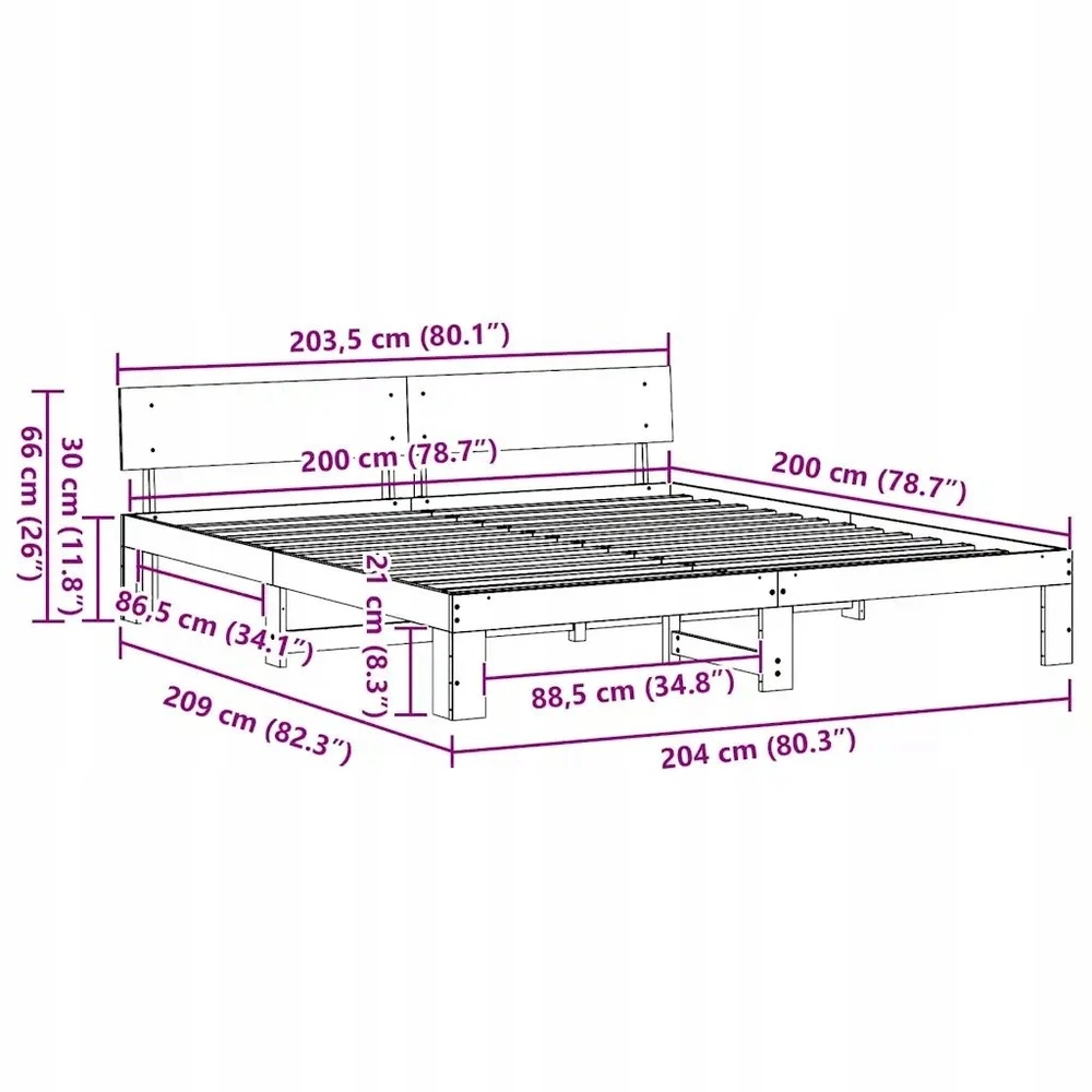 Lovos rėmas Natūrali 200 x 200 cm Kietos pušies mediena