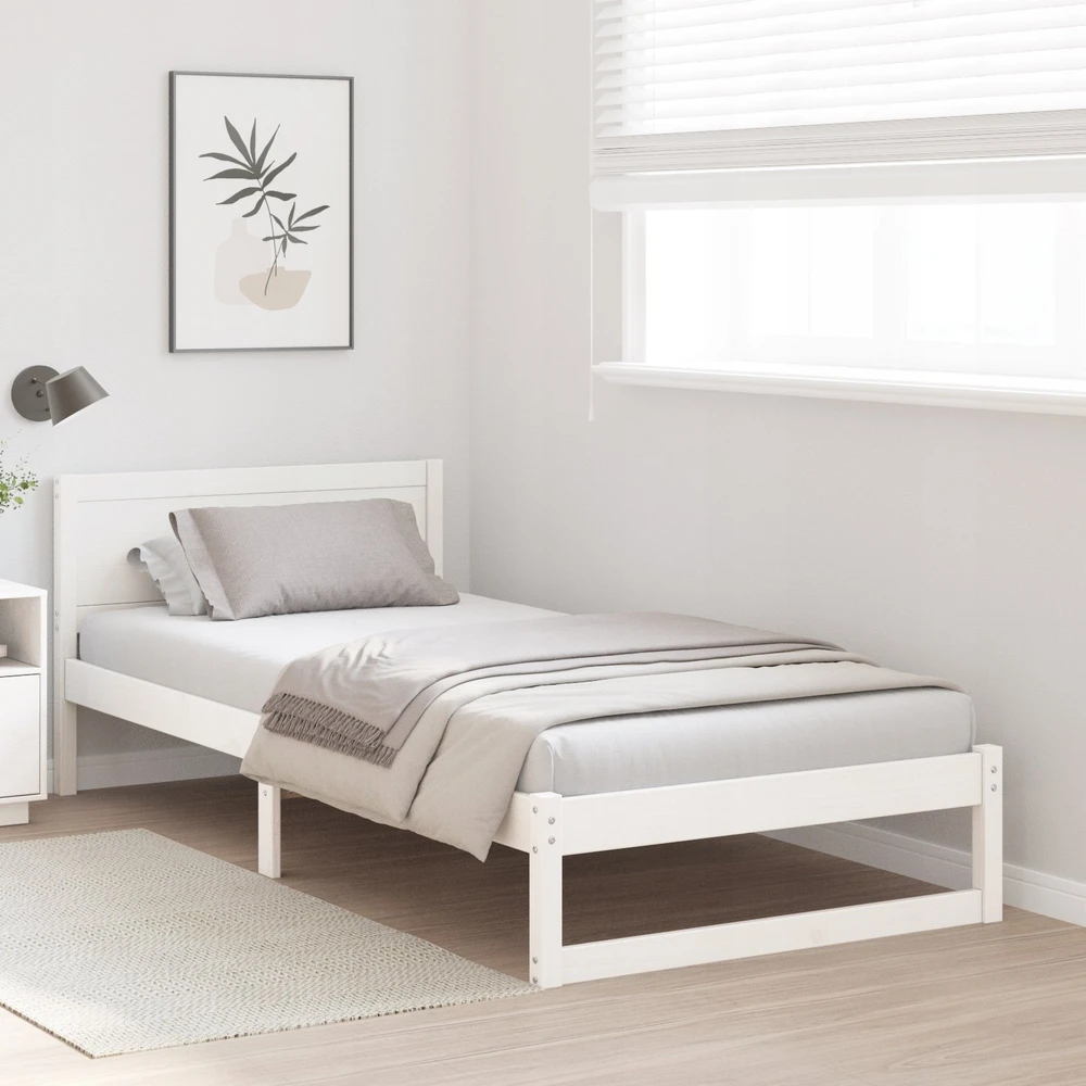 Lova Lovos rėmas Balta 90 x 200 cm Kietos pušies mediena