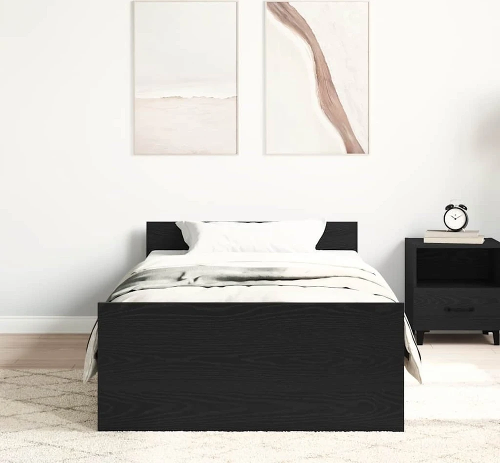 Lovos rėmas be čiužinio, juodo ąžuolo spalvos, 100x200 cm, inžinerinė mediena