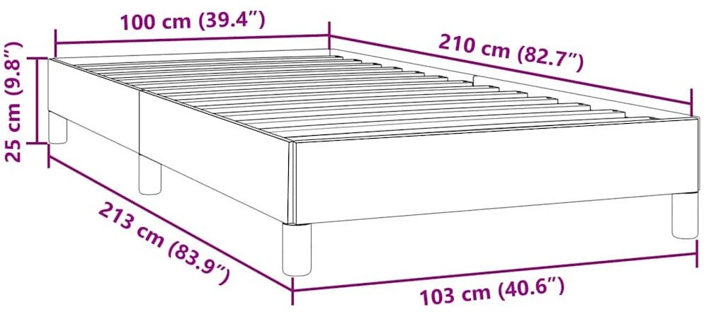 Box Spring Lova be čiužinio Juoda 100x210 cm aksomas