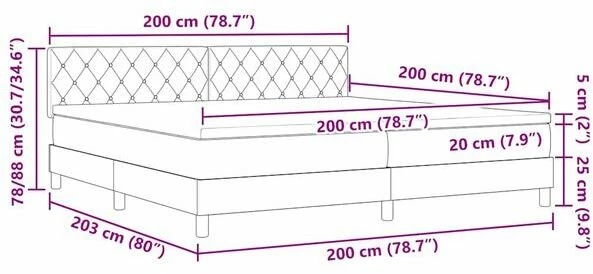 LED Čiužinio Lova Šviesiai pilka 200 x 200 cm Aksomas