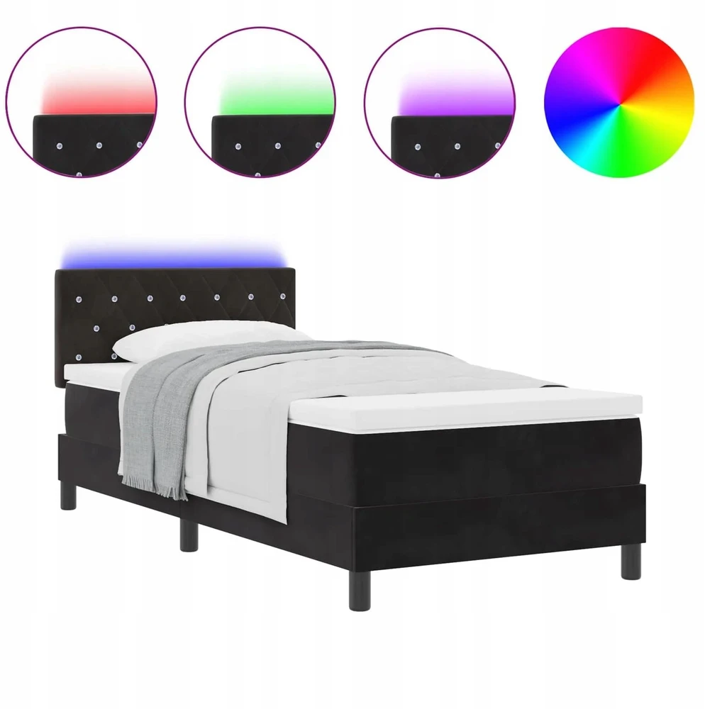 LED Čiužinio Lova su galvūgalio Juoda 90 x 190 cm Aksomas