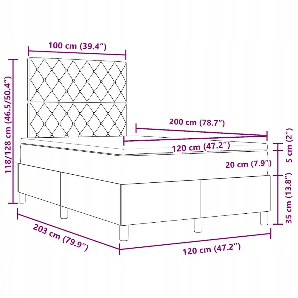 LED Čiužinio Lova Šviesiai pilka 120 x 200 cm Aksomas