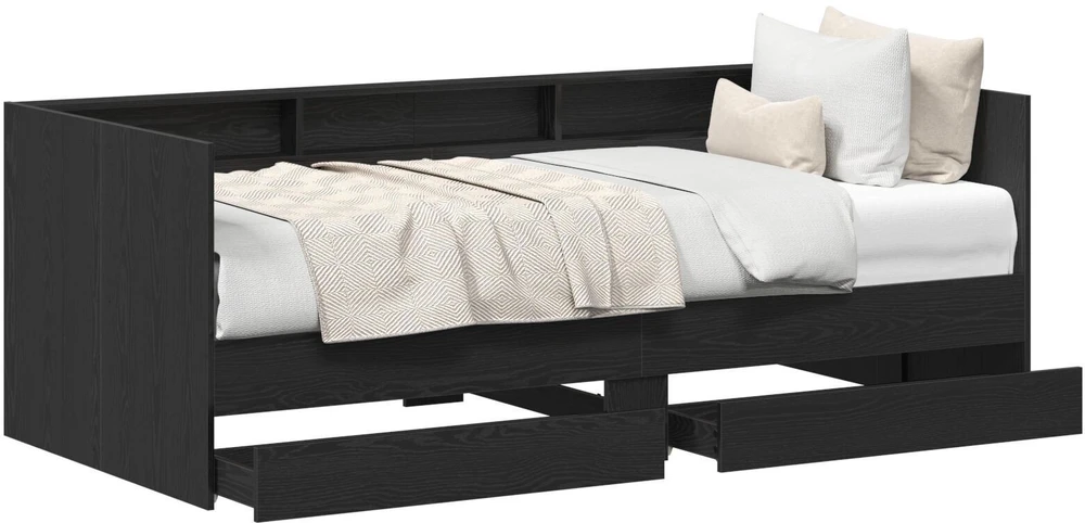Dienos lova su stalčių Pilka 90 x 200 cm Apdirbta mediena