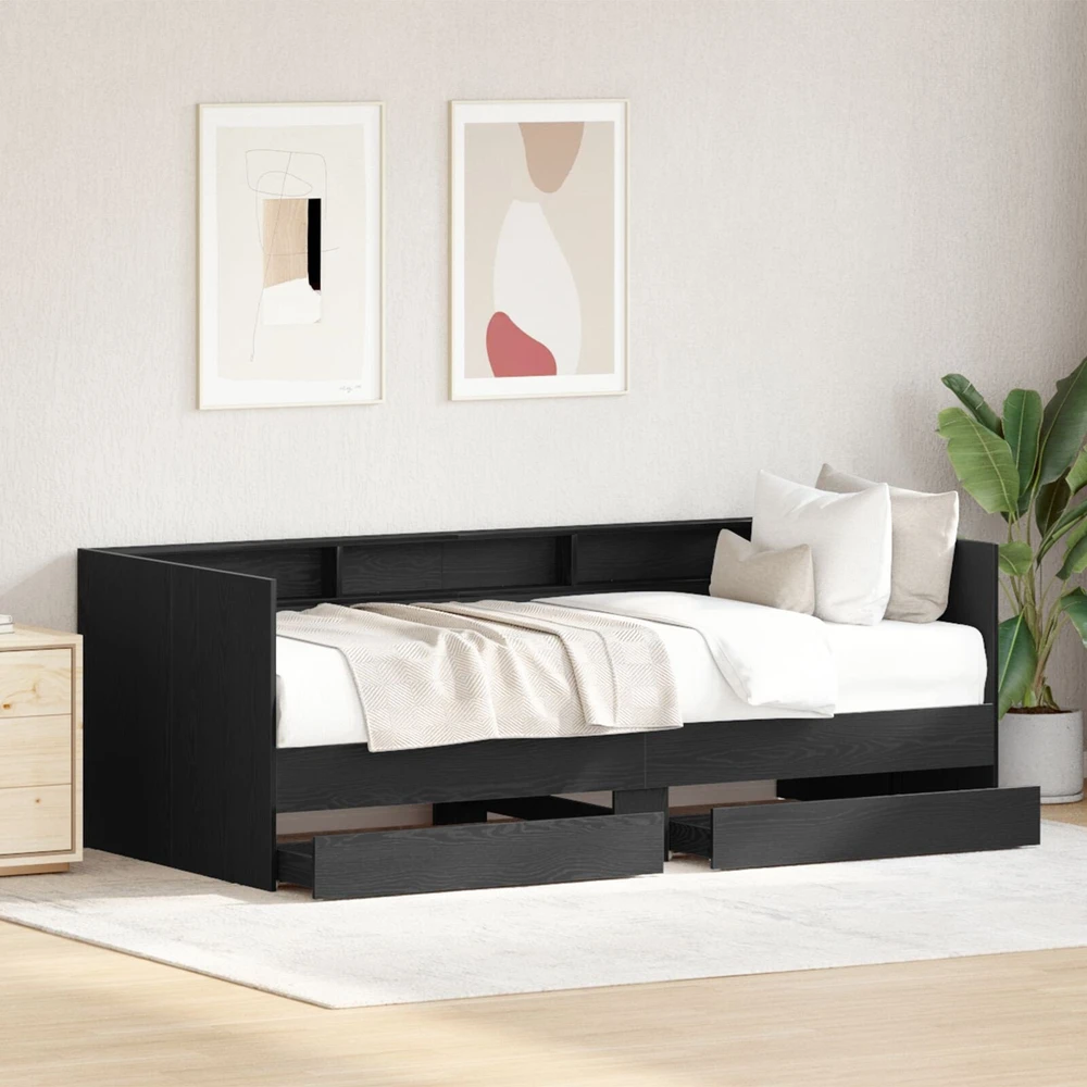 Dienos lova su stalčių Pilka 90 x 200 cm Apdirbta mediena
