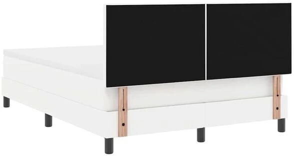 Kiemas lova su LED juostelėmis Balta 160 x 200 cm Dirbtinė oda