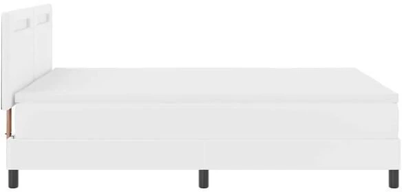 Kiemas lova su LED juostelėmis Balta 160 x 200 cm Dirbtinė oda