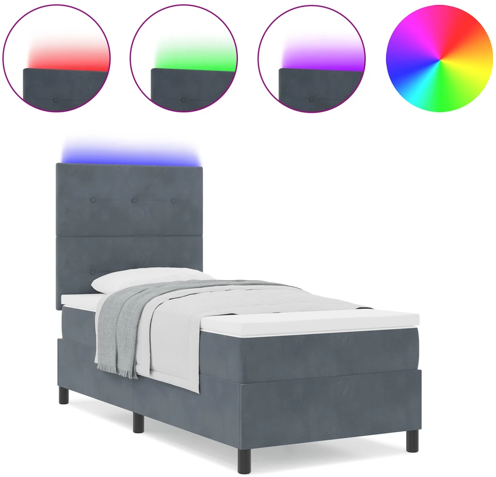 LED Čiužinio Lova Tamsiai pilka 100 x 200 cm Aksomas