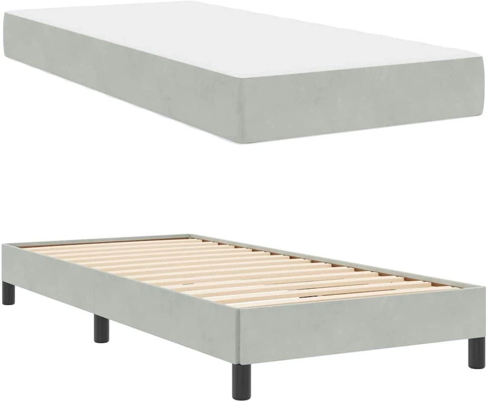 Kiemas lova su čiužiniu Šviesiai pilka 90 x 200 cm audinys