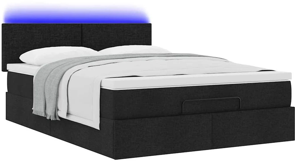 Osmanų lova su čiužiniu ir LED lemputėmis juodas 140x200 cm