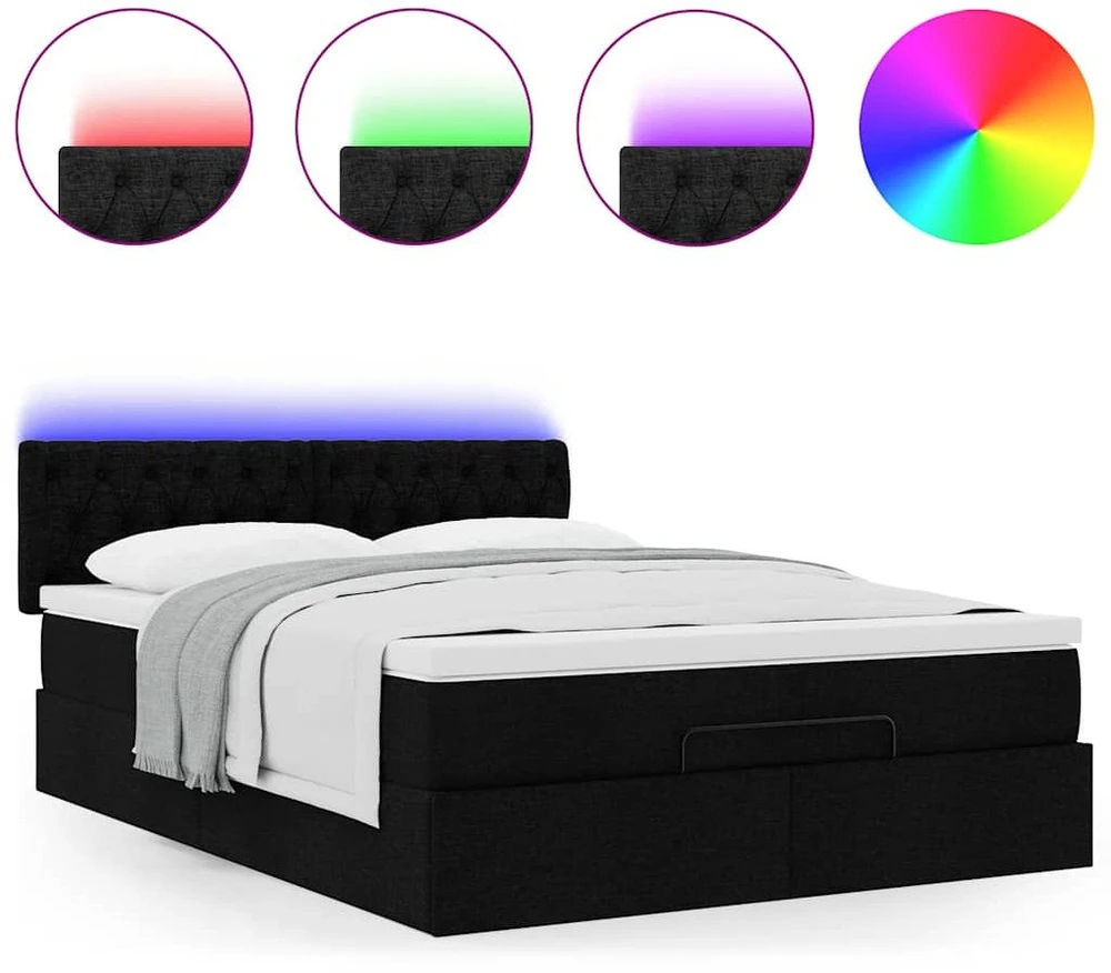 Osmanų lova su čiužiniu ir LED lemputėmis juodas 140x200 cm