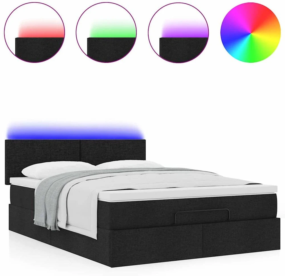 Osmanų lova su čiužiniu ir LED lemputėmis juodas 140x200 cm