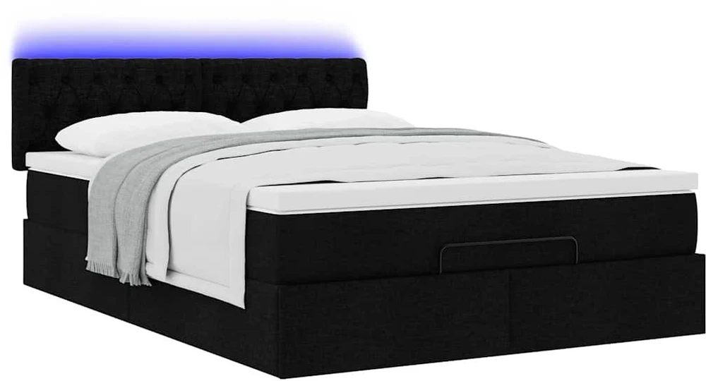 Osmanų lova su čiužiniu ir LED lemputėmis juodas 140x200 cm