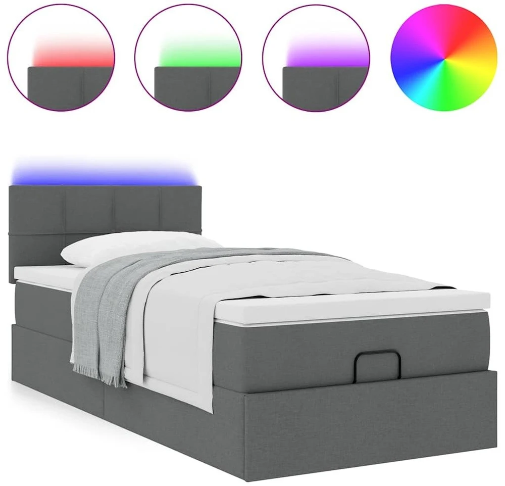 Osmanų lova su čiužiniu ir LED, tamsiai pilkas 90x200cm audinys