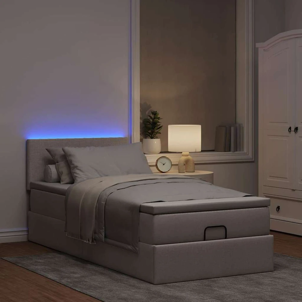 Osmanų lova su čiužiniu ir LED, taupe sp., 90x200cm, audinys