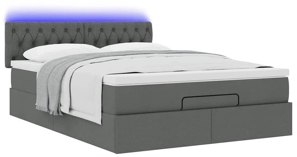 Osmanų lova su čiužiniu ir LED tamsiai pilka 140x190cm audinys
