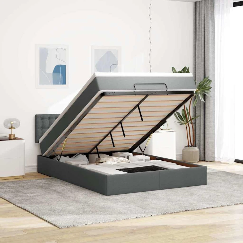 Osmanų lova su čiužiniu ir LED tamsiai pilka 140x190cm audinys