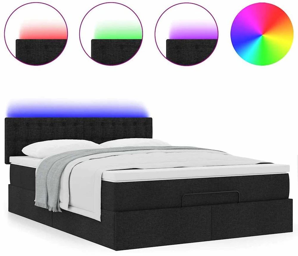 Osmanų lova su čiužiniu ir LED juodas 140x190cm audinys