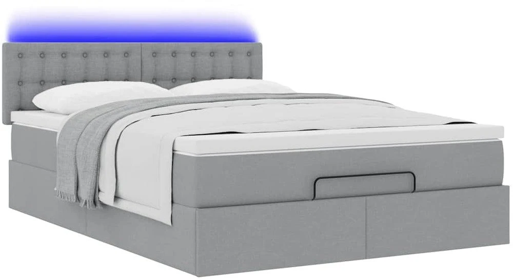 Osmanų lova su čiužiniu ir LED šviesiai pilka 140x190cm audinys