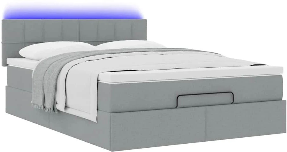 Osmanų lova su čiužiniu ir LED šviesiai pilka 140x190cm audinys