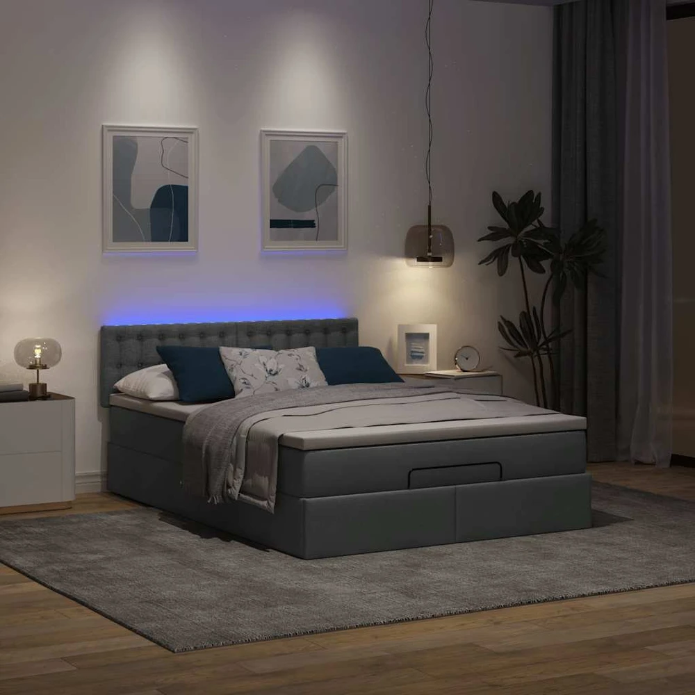 Osmanų lova su čiužiniu ir LED tamsiai pilka 140x190cm audinys